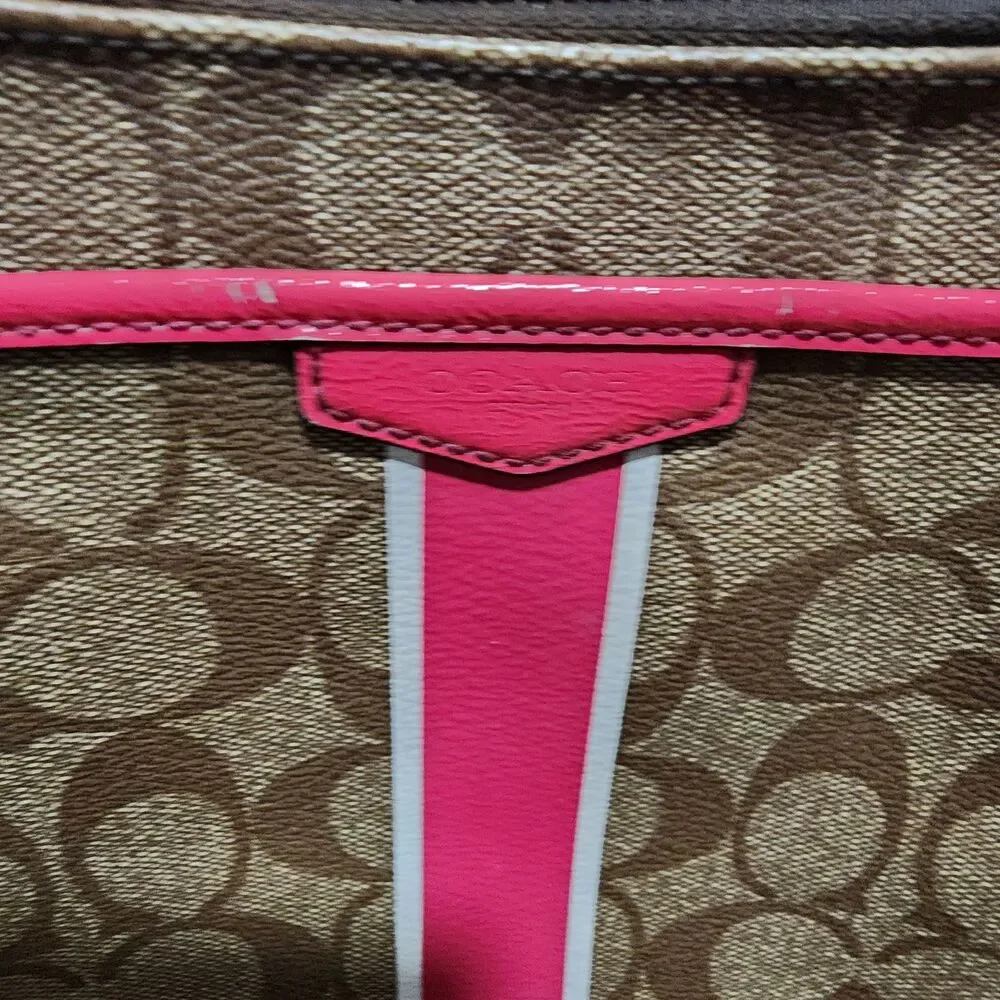 Coach Signature Stripe Crossbody Bag Brown Pink Canvas Leather Small